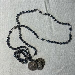 Miracle Icons Rosary Necklace 24 inch Black Pearls